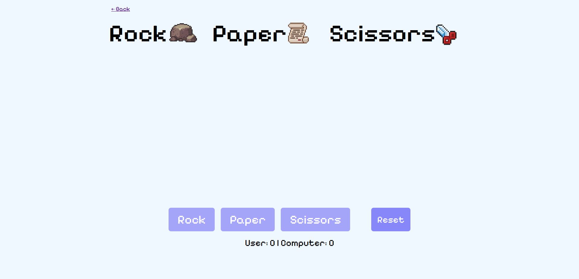 Screenshot of Rock Paper Scissors game, a web-based interactive project by Noah Hamblen